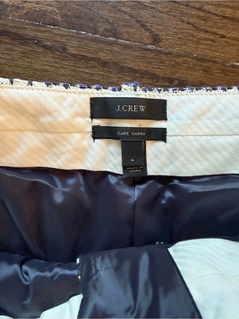 J. Crew Tweed Café Capri Pants in Purple, Black & Ivory with Metallic Threads